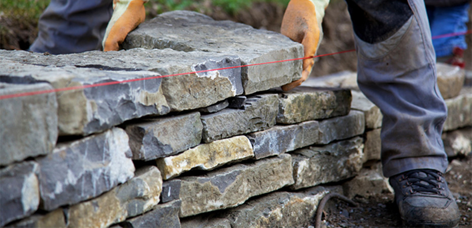 Stone Wall Construction on site