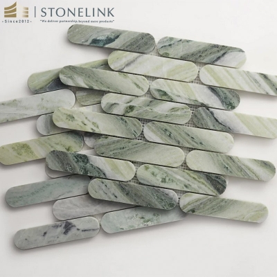 Raggio Verde long oval marble mosaic